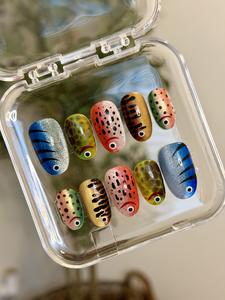 Fish Eyes custom acrylic nail set — handmade press-on nails